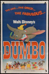 6z124 DUMBO linen 1sh R72 colorful art from Walt Disney circus elephant classic!