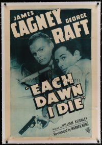 6z126 EACH DAWN I DIE linen 1sh R47 great c/u of prisoners James Cagney & George Raft with gun!