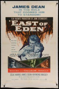 6z128 EAST OF EDEN linen 1sh R57 first James Dean, John Steinbeck, directed by Elia Kazan!