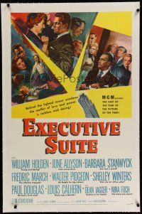 6z135 EXECUTIVE SUITE linen 1sh '54 William Holden, Barbara Stanwyck, Fredric March, June Allyson!