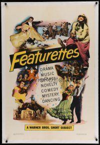 6z142 FEATURETTES linen 1sh '51 Warner Bros. short subjects, drama, music, comedy & more!
