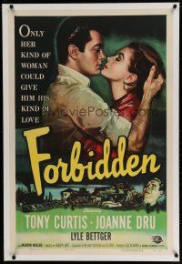 6z150 FORBIDDEN linen 1sh '54 only Joanne Dru could give Tony Curtis his kind of love!