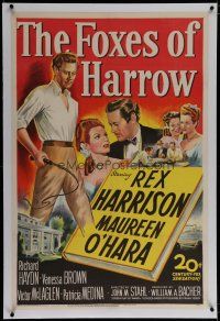 6z154 FOXES OF HARROW linen 1sh '47 20th Century Fox stone litho of Rex Harrison & Maureen O'Hara!