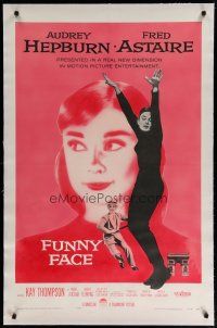 6z159 FUNNY FACE linen 1sh '57 art of Audrey Hepburn close up & full-length + Fred Astaire!