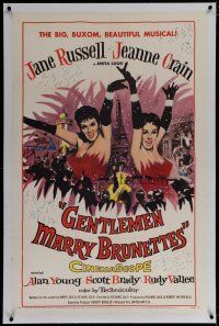 6z166 GENTLEMEN MARRY BRUNETTES linen 1sh '55 sexy Jane Russell & Jeanne Crain in the buxom musical!