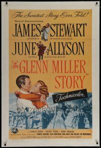 6z172 GLENN MILLER STORY linen 1sh R60 art of James Stewart, June Allyson & Louis Armstrong!