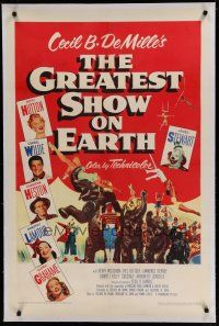 6z177 GREATEST SHOW ON EARTH linen 1sh '52 Cecil B. DeMille circus classic,Charlton Heston, Stewart