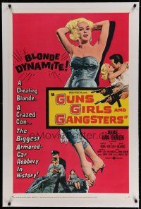 6z181 GUNS, GIRLS & GANGSTERS linen 1sh '59 sexy bad Mamie Van Doren, blonde hell-cat on the prowl!