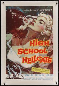 6z193 HIGH SCHOOL HELLCATS linen 1sh '58 best AIP bad girl art, what must a good girl say to belong?