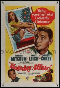 6z198 HOLIDAY AFFAIR linen 1sh '49 sexy Janet Leigh is just what Robert Mitchum wants for Christmas!