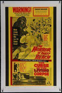 6z200 HORROR OF PARTY BEACH/CURSE OF THE LIVING CORPSE linen 1sh '64 great monster images!