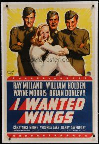 6z205 I WANTED WINGS linen style B 1sh '41 art of sexy Veronica Lake, Milland & Holden by Barclay!