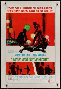 6z208 IN THE HEAT OF THE NIGHT linen 1sh '67 Sidney Poitier, Rod Steiger, Oates, cool crime art!