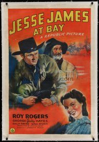 6z220 JESSE JAMES AT BAY linen 1sh '41 art of cowboys Roy Rogers & Gabby Gabby + Sally Payne!