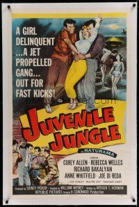 6z226 JUVENILE JUNGLE linen 1sh '58 a girl delinquent & a jet propelled gang out for fast kicks!