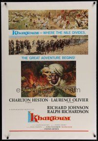 6z229 KHARTOUM linen style B 1sh '66 Frank McCarthy art of Charlton Heston & Laurence Olivier!