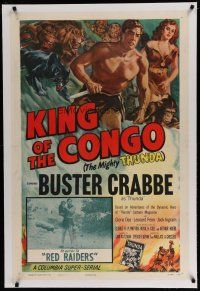 6z231 KING OF THE CONGO linen chapter 13 1sh '52 Buster Crabbe as Mighty Thunda in Columbia serial!