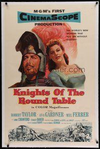 6z241 KNIGHTS OF THE ROUND TABLE linen 1sh '54 Robert Taylor as Lancelot, Ava Gardner as Guinevere!
