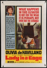 6z243 LADY IN A CAGE linen 1sh '64 Olivia de Havilland, it is not for the weak or for the strong!