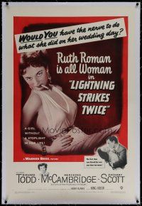 6z247 LIGHTNING STRIKES TWICE linen 1sh '51 sexy smoking bad girl Ruth Roman is all woman!