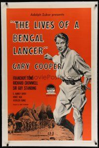 6z253 LIVES OF A BENGAL LANCER linen 1sh R58 great full-length artwork of Gary Cooper with gun!