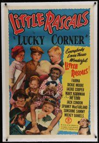 6z261 LUCKY CORNER linen 1sh R50 Our Gang, great cast portrait of Hal Roach's Little Rascals!