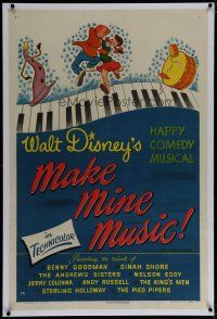 6z269 MAKE MINE MUSIC linen 1sh '46 Walt Disney full-length feature cartoon, cool musical art!