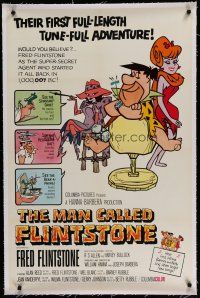 6z271 MAN CALLED FLINTSTONE linen 1sh '66 Hanna-Barbera, Fred, Barney, Wilma & Betty, spy spoof!