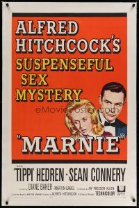 6z275 MARNIE linen 1sh '64 Sean Connery & Tippi Hedren in Alfred Hitchcock suspenseful sex mystery!