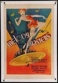 6z280 MELODY MASTERS linen 1sh '33 Vitaphone short subject, great deco art of sexy dancer & band!