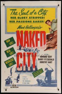 6z294 NAKED CITY linen 1sh R56 Jules Dassin & Mark Hellinger's New York film noir classic!