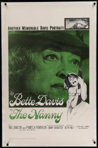 6z298 NANNY linen 1sh '65 creepy close up portrait of Bette Davis, Hammer horror!