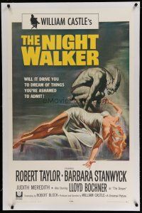 6z304 NIGHT WALKER linen 1sh '65 William Castle, Reynold Brown art of monster & sexy near-naked girl