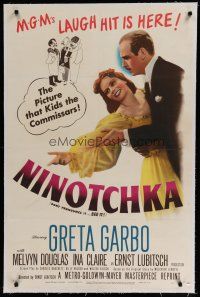 6z306 NINOTCHKA linen 1sh R48 art of Greta Garbo & Melvyn Douglas, directed by Ernst Lubitsch!