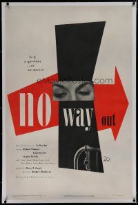 6z307 NO WAY OUT linen 1sh '50 wonderful design by Paul Rand, ahead of its time!