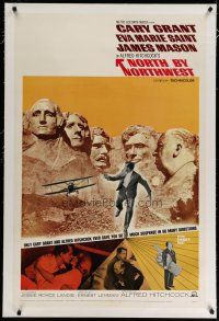 6z308 NORTH BY NORTHWEST linen 1sh R66 Cary Grant chased by cropduster by Mt. Rushmore, Hitchcock