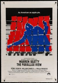 6z321 PARALLAX VIEW linen 1sh '74 Warren Beatty, as American as apple pie, cool image!