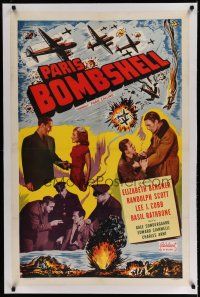 6z322 PARIS CALLING linen 1sh R49 Basil Rathbone, Randolph Scott, WWII airplanes, Paris Bombshell!