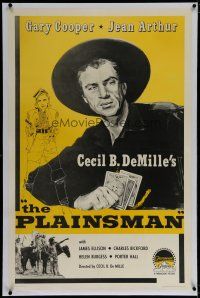 6z335 PLAINSMAN linen 1sh R58 art of Gary Cooper w/ Dead Man's Hand & Jean Arthur, Cecil B. DeMille