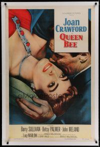 6z350 QUEEN BEE linen style B 1sh '55 c/u of sexy Joan Crawford being kissed by Barry Sullivan!