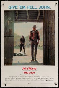 6z360 RIO LOBO linen 1sh '71 Howard Hawks, Give 'em Hell, John Wayne, great cowboy image!