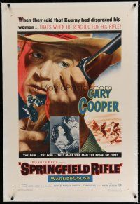 6z416 SPRINGFIELD RIFLE linen 1sh '52 super close up art of Gary Cooper with gun in hand!