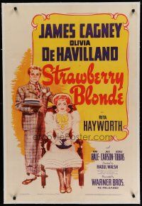 6z421 STRAWBERRY BLONDE linen 1sh R40s art of James Cagney in suit with Olivia De Havilland!