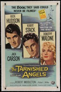 6z428 TARNISHED ANGELS linen 1sh '58 art of Rock Hudson, Robert Stack, & Dorothy Malone by Brown!