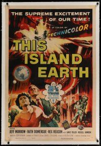 6z437 THIS ISLAND EARTH linen 1sh '55 they challenged unearthly furies of a planet gone mad!