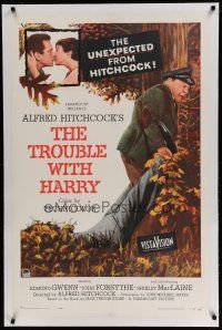 6z449 TROUBLE WITH HARRY linen 1sh '55 Alfred Hitchcock, John Forsythe, Shirley MacLaine, Gwenn