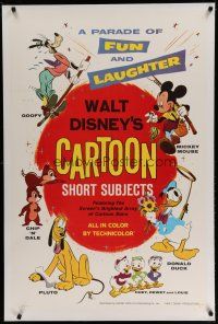 6z468 WALT DISNEY'S CARTOON SHORT SUBJECTS linen 1sh '65 Goofy, Mickey, Donald, Pluto, Chip & Dale!