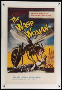 6z470 WASP WOMAN linen 1sh '59 most classic art of Roger Corman's lusting human-headed insect queen!