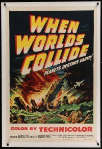 6z477 WHEN WORLDS COLLIDE linen 1sh '51 George Pal classic doomsday thriller, great artwork!
