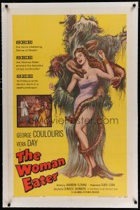 6z489 WOMAN EATER linen 1sh '59 art of wacky tree monster eating super sexy woman in skimpy outfit!